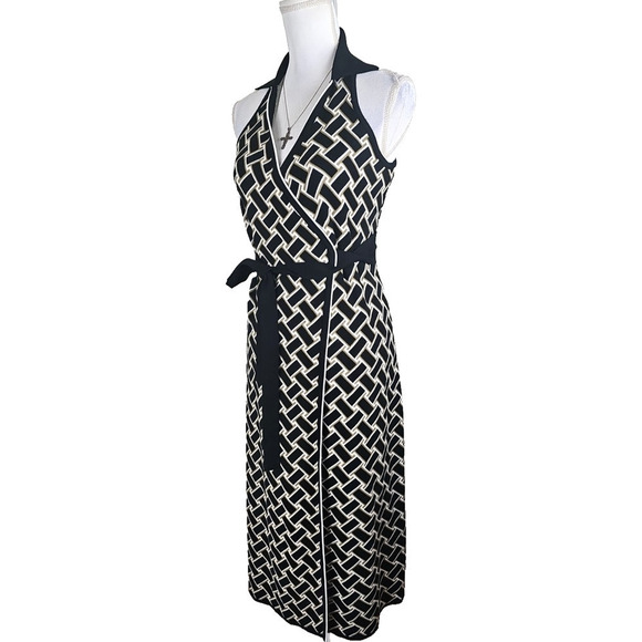 Diane von Furstenberg ~Woman Size S~ Black/White Wrap Knit Summer Midi Dress NWT - Picture 12 of 13